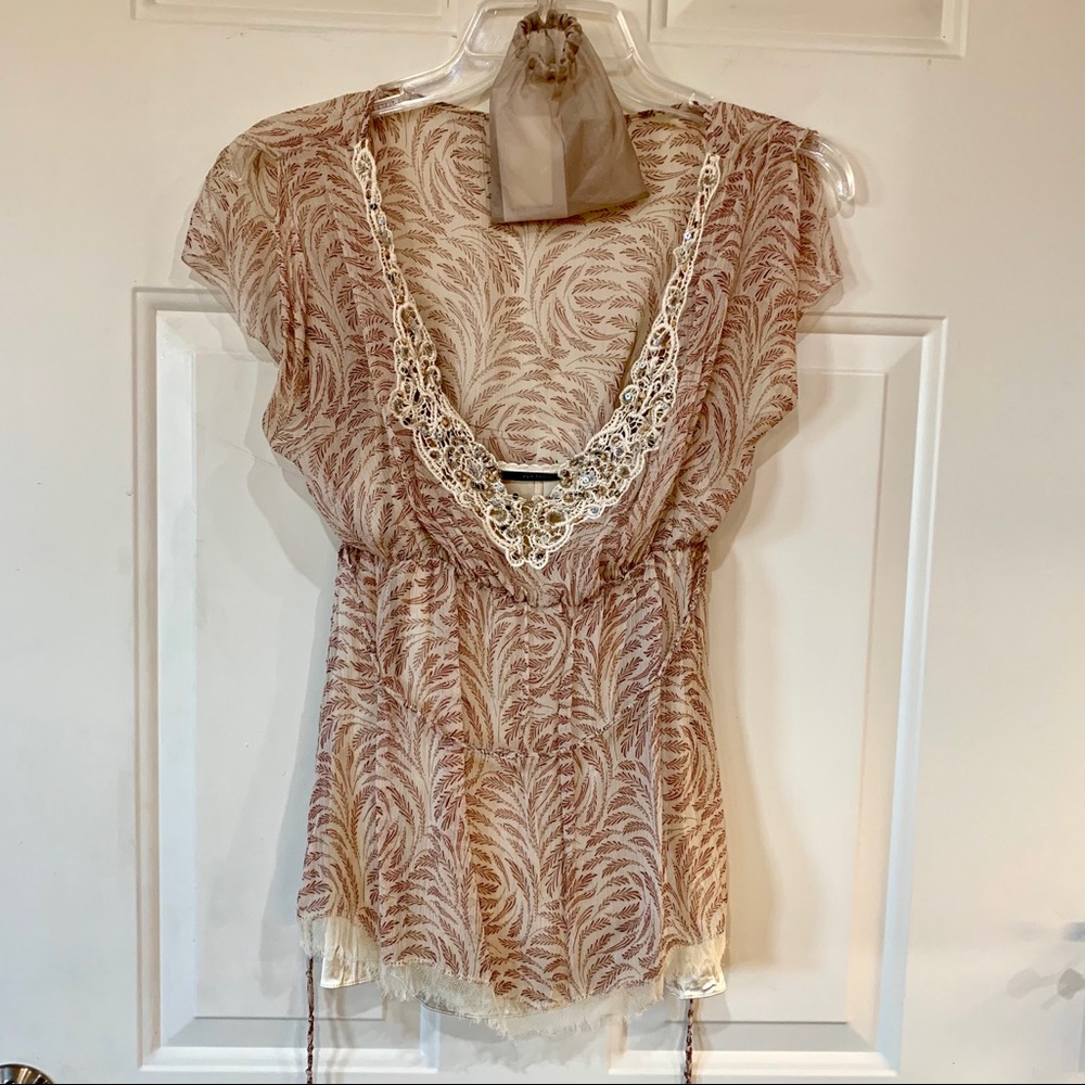 Elie Tehari Feather Silk Blouse & Camisole Set M